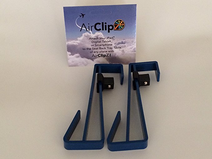 AirClipZ - Travel Holder for Airplane Tray Table Compatible with most Digital Tablets and Apple iPads in Blue